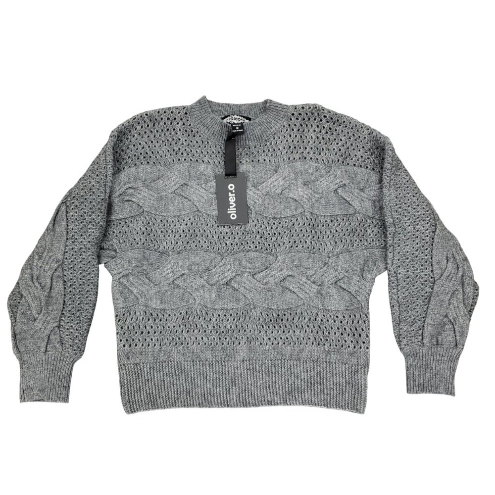 Oliver O Sweater Womens Medium Gray Cable Knit Acrylic Blend Pullover